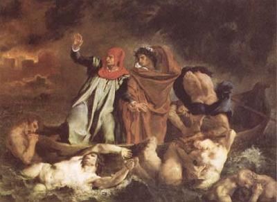 Eugene Delacroix The Bark of Dante (Dante and Virgil in Hell) (mk09) Norge oil painting art